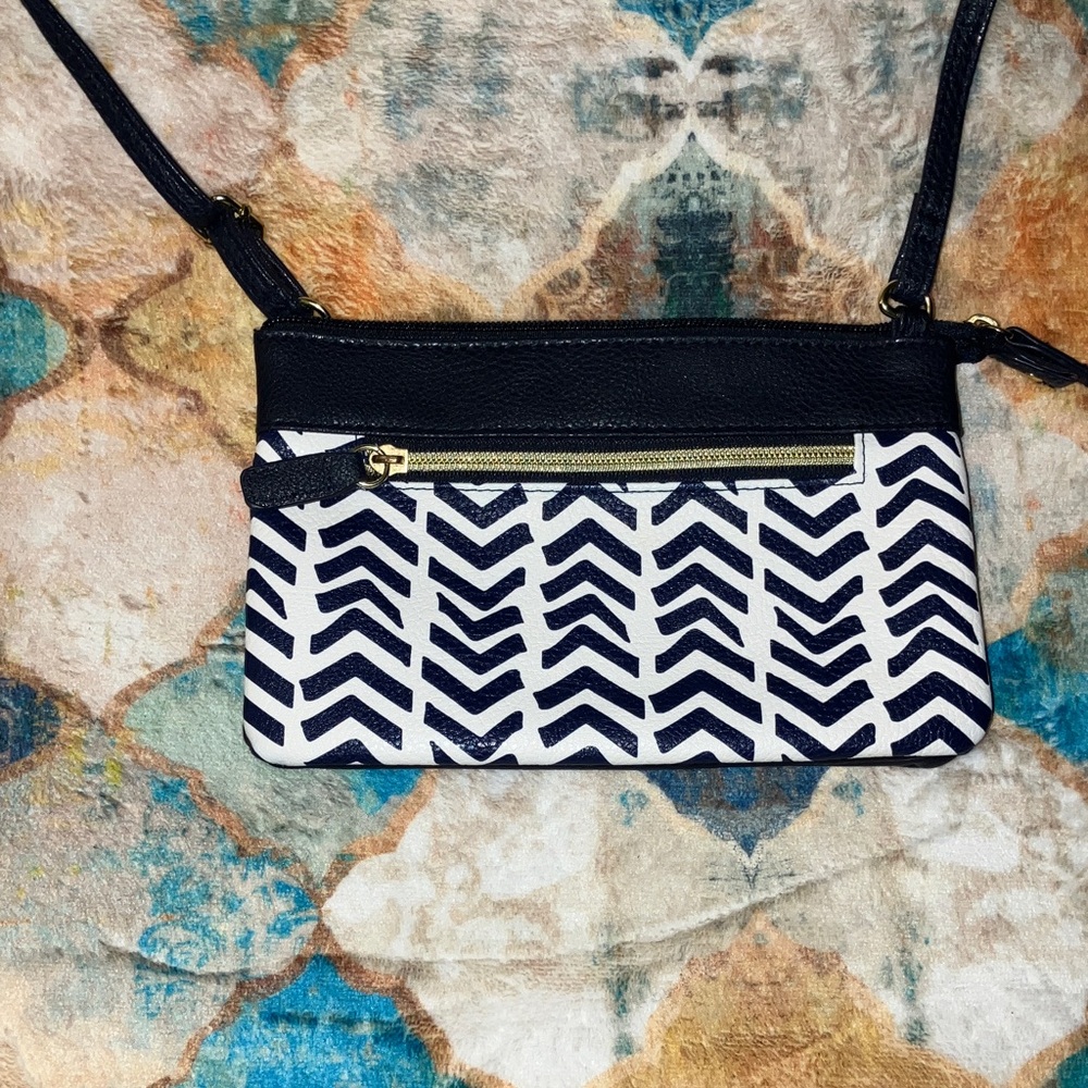FREE with $39+ purchase Chevron Patterned Deep navy blue and White Crossbody Bag